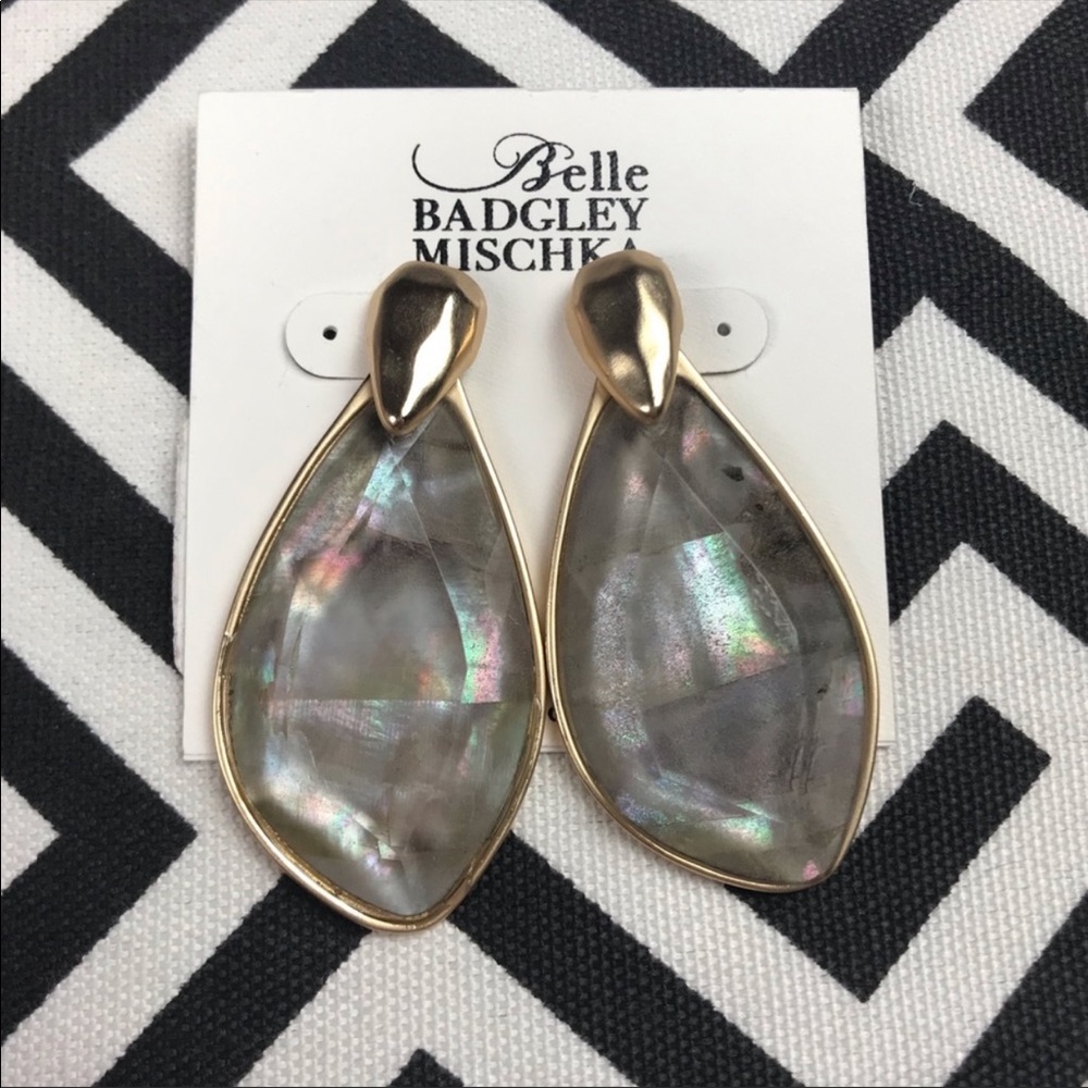 Belle Badgley Mischka gold abalone drop earrings